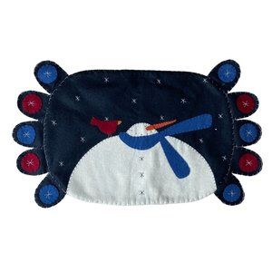 Handmade Frosty Snowman Cardinal Winter Embroidered Penny Rug Mini Table Runner